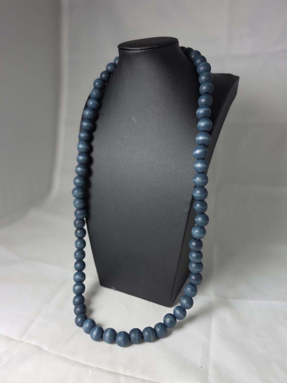 Minimalist Blue Stained Wooden Bead Necklace